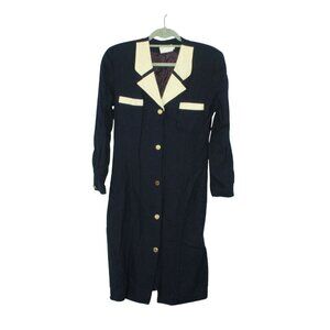 Vintage Nordstrom Button Front Wool Lined Sailor Dress Navy Size 14